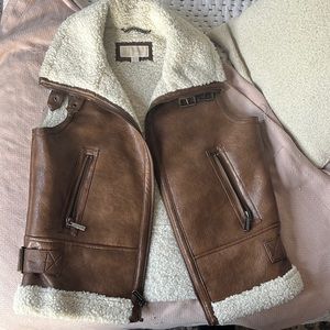 Michael Kors faux fur/faux leather moto vest